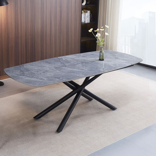Hester - Ceramic Top Dining Table - Gray & Black Hester - Ceramic Top Dining Table - Gray & Black