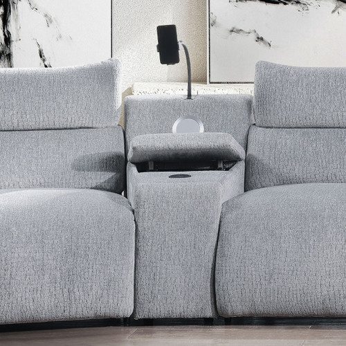 Fullar - Modular Console With Wireless Charger - Light Gary Chenille
