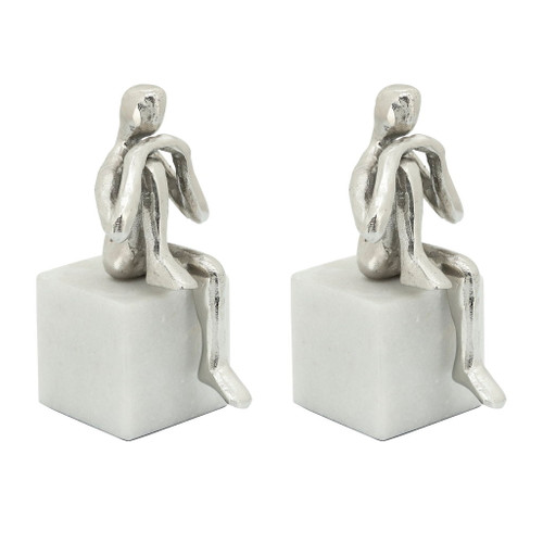 Metal / Marble Sitting Leg Up Bookends (Set of 2) - Silver Metal / Marble Sitting Leg Up Bookends (Set of 2) - Silver