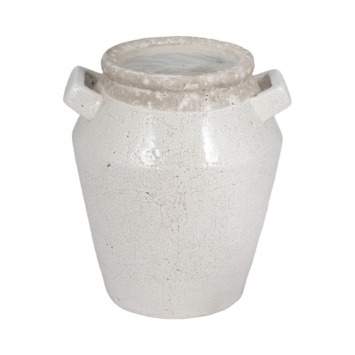 11" Squared Handle Terracotta Crackle Vase - White 11" Squared Handle Terracotta Crackle Vase - White