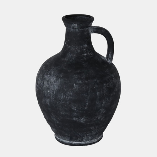 12" Weathered Terracotta Jug With Handle - Black 12" Weathered Terracotta Jug With Handle - Black