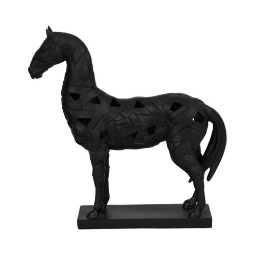 17" Horse Sculpture On Base - Black