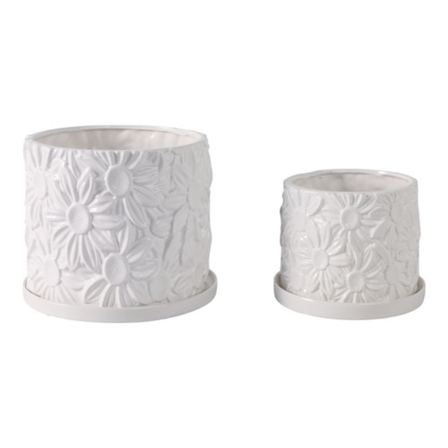 6" / 8" Daisy Flower Planter (Set of 2) - White 6" / 8" Daisy Flower Planter (Set of 2) - White
