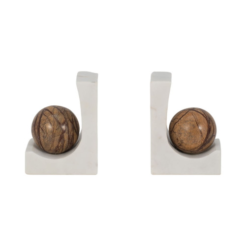 6" Rikard Marble Bookends (Set of 2) - White / Brown 6" Rikard Marble Bookends (Set of 2) - White / Brown