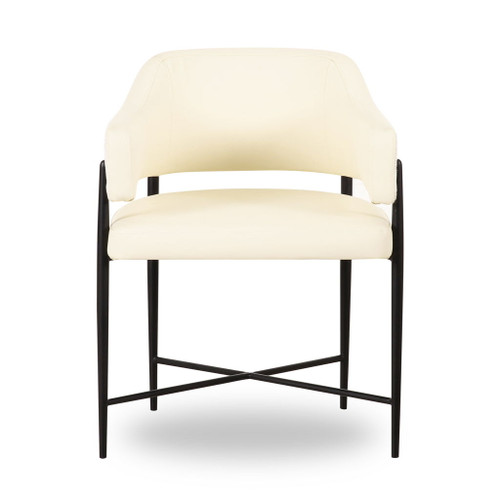 Sezanne - Vegan Leather And 2-Tone Jacquard Dining Chair - Cream