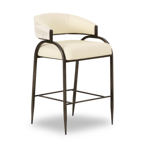 Tatum - Vegan Leather And 2-Tone Jacquard Counter Stool - Cream Tatum - Vegan Leather And 2-Tone Jacquard Counter Stool - Cream
