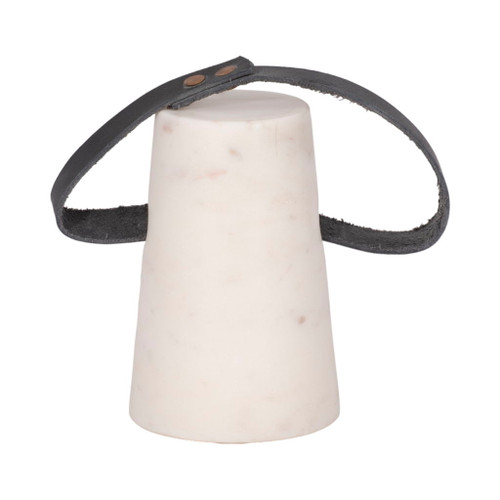Marble Doorstop With Leather Handle - White / Black Marble Doorstop With Leather Handle - White / Black