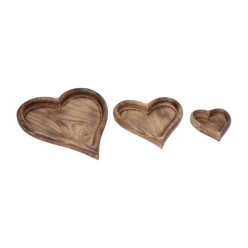 7" / 11" / 14" Wood Heart Trays (Set of 3) - Dark Brown 7" / 11" / 14" Wood Heart Trays (Set of 3) - Dark Brown