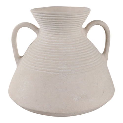 15" x 15" Wide Paper Mache Vase With Handles - White 15" x 15" Wide Paper Mache Vase With Handles - White