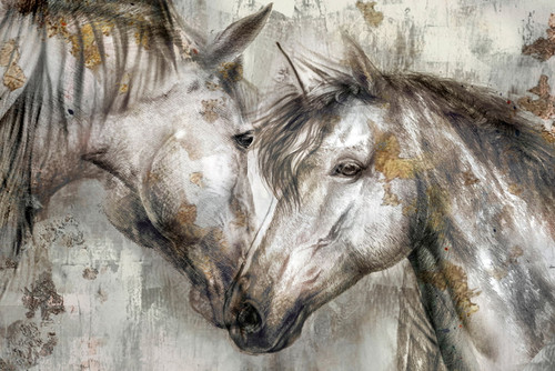 Floating Tempered Glass With Foil Horses In Love - Gray Floating Tempered Glass With Foil Horses In Love - Gray