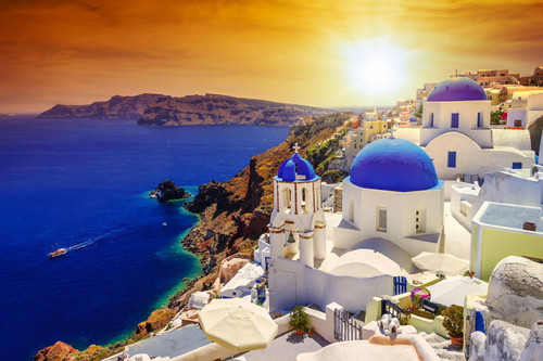Tempered Glass With Foil - Santorini Sunset - Blue - Blue Tempered Glass With Foil - Santorini Sunset - Blue - Blue