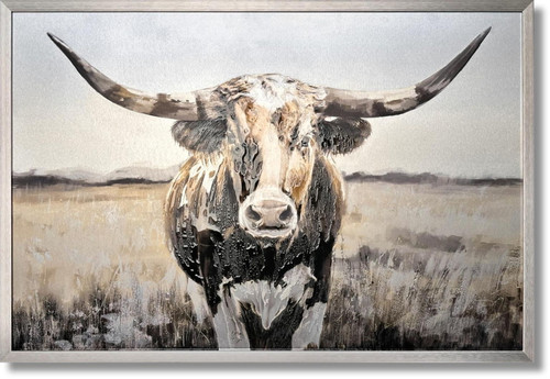 Dusted Plains Longhorn - 32" x 47" Framed Wall Art - Beige Dusted Plains Longhorn - 32" x 47" Framed Wall Art - Beige