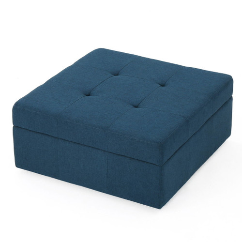 Flip Top Ottoman With Tufted Waffle Stitch And Rolling Casters - Navy Blue Flip Top Ottoman With Tufted Waffle Stitch And Rolling Casters - Navy Blue