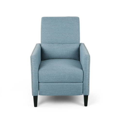 Repose Upholstered Recliner Chair With Nailhead Trim And Side Pocket - Light Blue