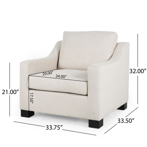 Nightowl - Upholstered Club Chair With Sloped Arms And Wood Legs - Beige