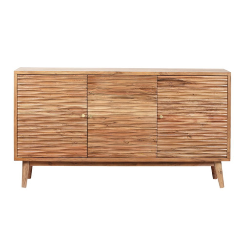 Boho Handcrafted 3 Door Sideboard, Carved Texture & Artisanal Charm - Natural Boho Handcrafted 3 Door Sideboard, Carved Texture & Artisanal Charm - Natural