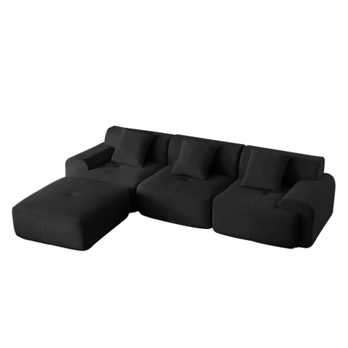 L Shaped Modular Sectional Sofa Corduroy And Movable Ottoman