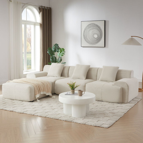 L Shaped Modular Sectional Sofa Corduroy And Movable Ottoman
