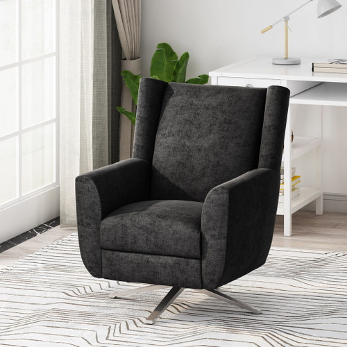 Contemporary Swivel Chair With Wingback Design - Black