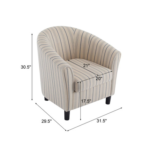 Modern Barrel Fabric Striped Barrel Chair With Channel Stitching - Beige / Blue Stripe