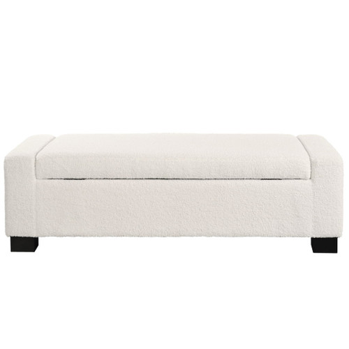 Textured Boucle Ottoman Bench With Hinged Lid For Seating And Storage - Beige Textured Boucle Ottoman Bench With Hinged Lid For Seating And Storage - Beige
