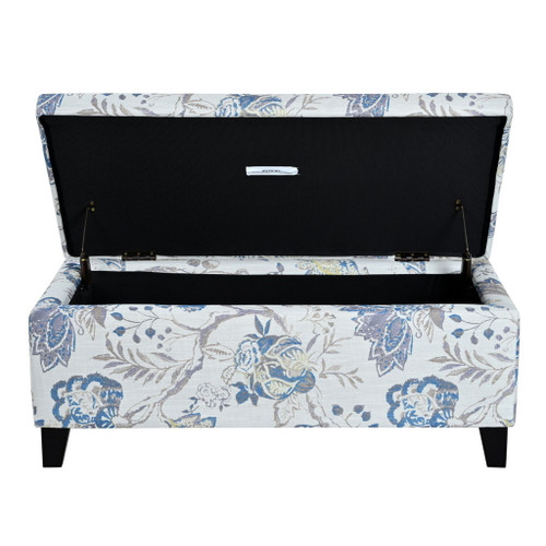 Luxury Storage Ottoman With Floral Patterned Fabric, Soft Close Hinges, Functional Footrest & Seat - Blue Flower / Blue Multi Luxury Storage Ottoman With Floral Patterned Fabric, Soft Close Hinges, Functional Footrest & Seat - Blue Flower / Blue Multi