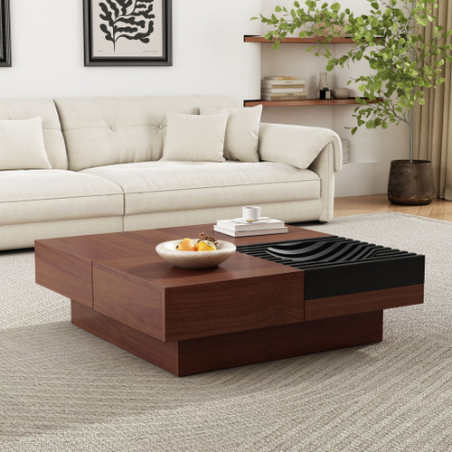 Italian Retro Inspired Acacia Wood Storage Coffee Table - Brown / Black