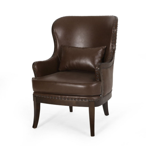 Accent Chair With Nailhead Trim And Birch Wood Legs - Dark Brown Accent Chair With Nailhead Trim And Birch Wood Legs - Dark Brown