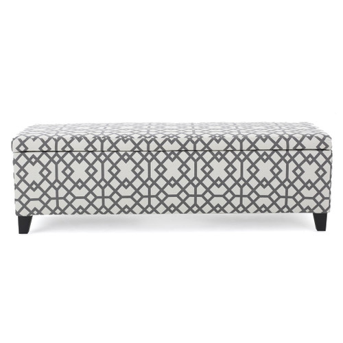 Quotient - Upholstered Storage Ottoman With Tapered Block Feet - Gray / White