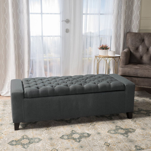 Contemporary Storage Ottoman With Tufted Top - Dark Gray