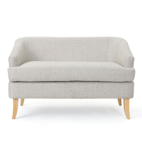 Mid Century Modern Loveseat With Polyester Upholstery And Birch Wood Frame - Beige Mid Century Modern Loveseat With Polyester Upholstery And Birch Wood Frame - Beige