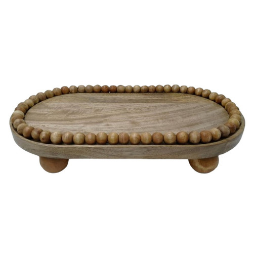 Beaded Oval Tray With Ball Feet - Natural Beaded Oval Tray With Ball Feet - Natural