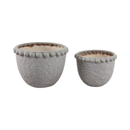 9" / 11" Beaded Trim Planters (Set of 2) - Ivory 9" / 11" Beaded Trim Planters (Set of 2) - Ivory