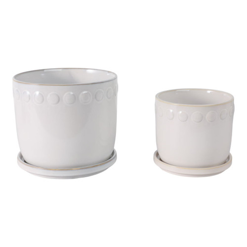 6" / 8" Bubble Trim Planter With Saucer (Set of 2) - White 6" / 8" Bubble Trim Planter With Saucer (Set of 2) - White