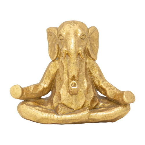 Polyresin Meditating Elephant 8" - Gold Polyresin Meditating Elephant 8" - Gold