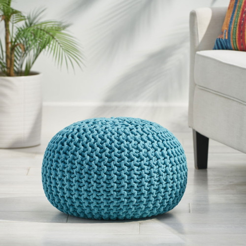Moro - Knitted Round Pouf With Pumpkin Shape