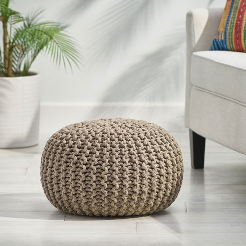 Moro - Knitted Round Pouf With Pumpkin Shape