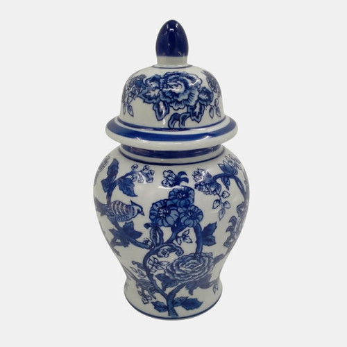 Ceramic Temple Jar Bird/Flower 10" - Blue Ceramic Temple Jar Bird/Flower 10" - Blue