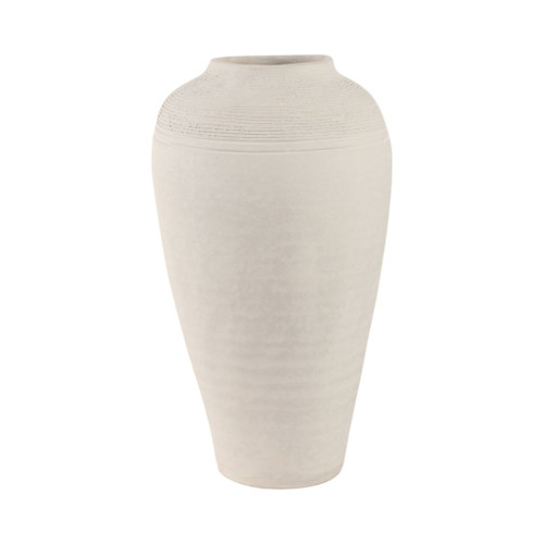 16" x 9" Paper Mache Ribbed Floor Vase - Ivory