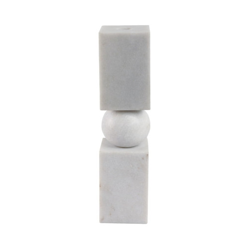 12" Chunky Marble Taper Holder - White / Gray 12" Chunky Marble Taper Holder - White / Gray