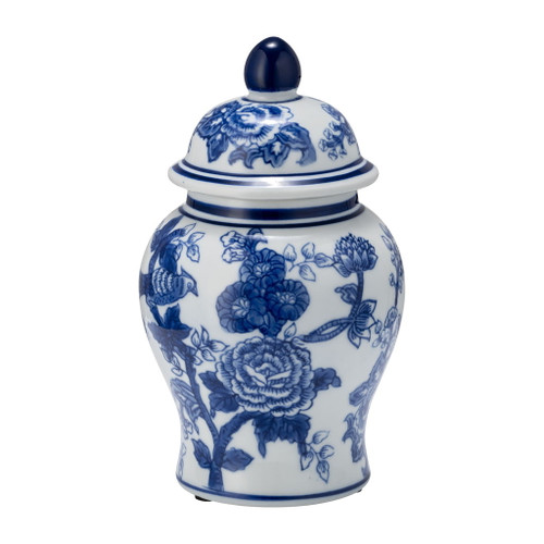 Ceramic Temple Jar Bird / Flower 8" - Blue Ceramic Temple Jar Bird / Flower 8" - Blue
