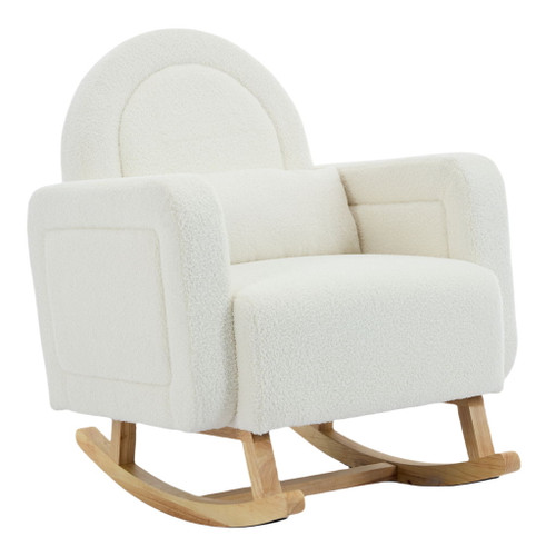 Accent Rocking Chair With Curved Back & Pillow, Base, Ultimate Comfort For Living Room Or Nursery - Cream White Accent Rocking Chair With Curved Back & Pillow, Base, Ultimate Comfort For Living Room Or Nursery - Cream White