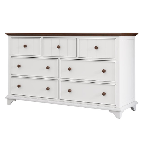 Wooden Captain Seven Drawer Dresser For Bedroom, Living Room, Kids' Room - White / Walnut Wooden Captain Seven Drawer Dresser For Bedroom, Living Room, Kids' Room - White / Walnut