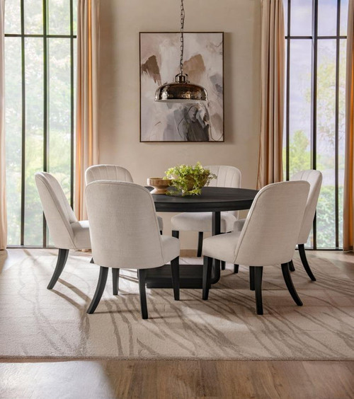 Leandro - 7 Piece Round Dining Table Set - Cream / Burnished Black Leandro - 7 Piece Round Dining Table Set - Cream / Burnished Black
