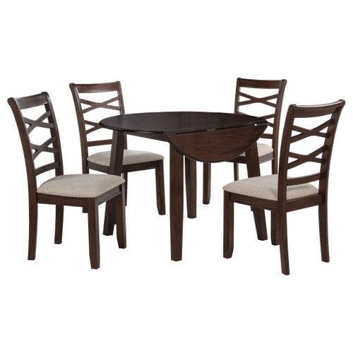 Barton - 5 Piece Round Wood Dining Table Set - Dark Brown