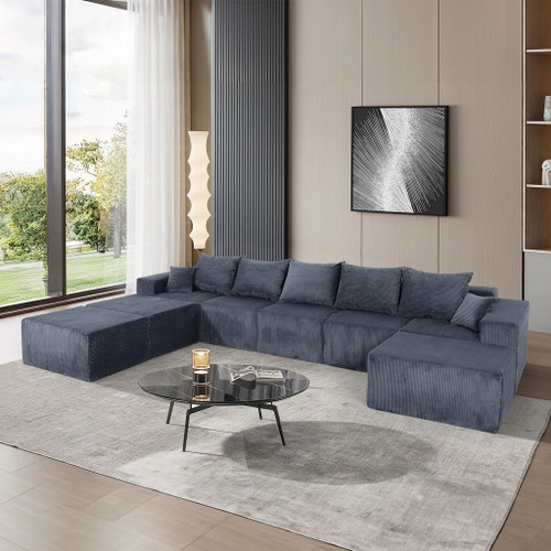 Luxury 8 Piece Modular U Shaped Sectional Sofa With Oversized Chaise Lounge And Bed Upholstery