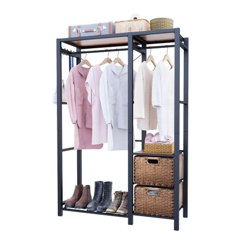 Garment Rack With Shelves, 2 Wicker Drawers, 4 Hooks, Organizer Garment Rack With Shelves, 2 Wicker Drawers, 4 Hooks, Organizer