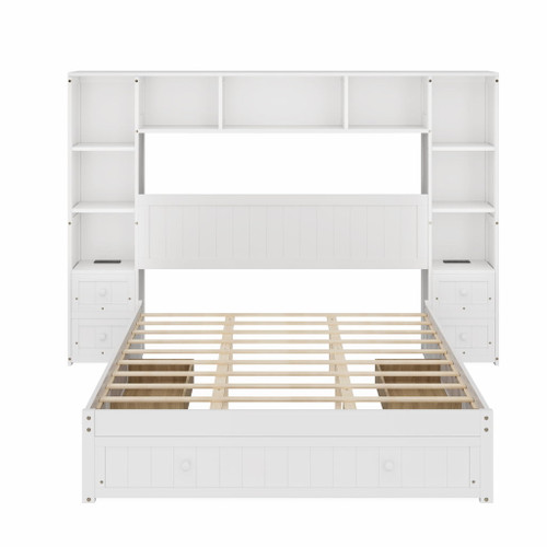 Platform Bed With All In One 2 Nightstand, Storage Shelf And Cabinet Bookcase With 2 Charging Stations Platform Bed With All In One 2 Nightstand, Storage Shelf And Cabinet Bookcase With 2 Charging Stations