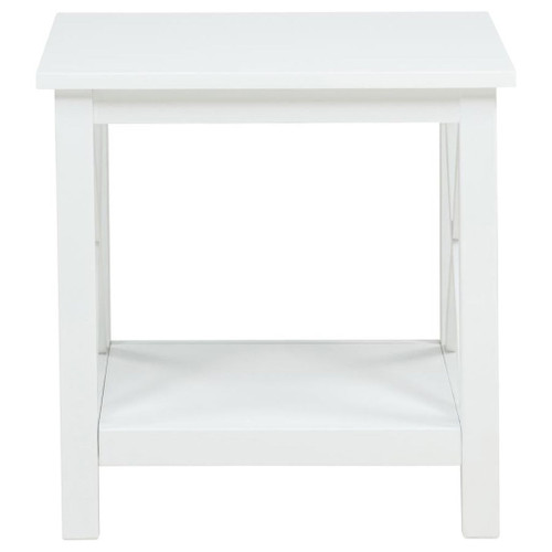 Skyview - Square Pine Wood Side End Table With Shelf - White
