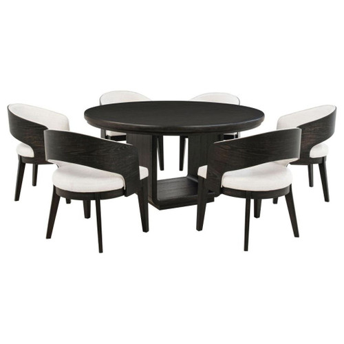 Leandro - 7 Piece Round Dining Table Set - Burnished Black